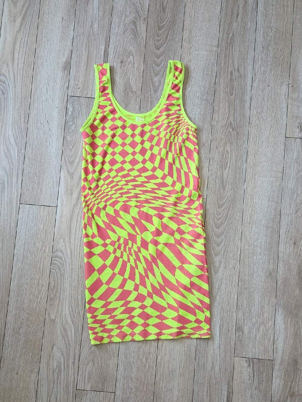 Fct Neon Yellow & Pink Geometric Tank Mini Dress Fits Medium